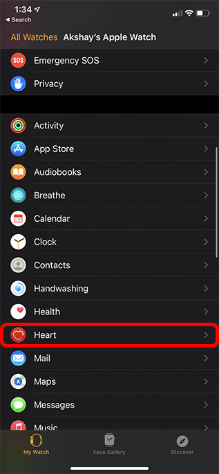 Herzabschnitt in der Uhren-App
