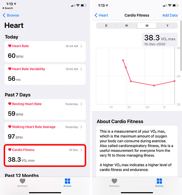 Überprüfen Sie die Cardio-Fitness im iPhone