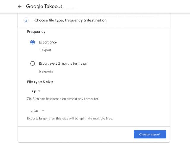 Export aus Google Takeout erstellen