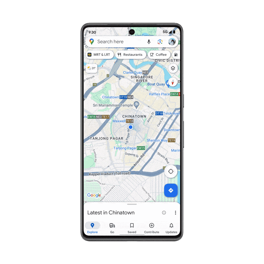 Mit Lens in Maps eine Geschäftsstraße scannen und Ortsinformationen der umliegenden Unternehmen auf einem Android-Telefon vorlesen lassen.