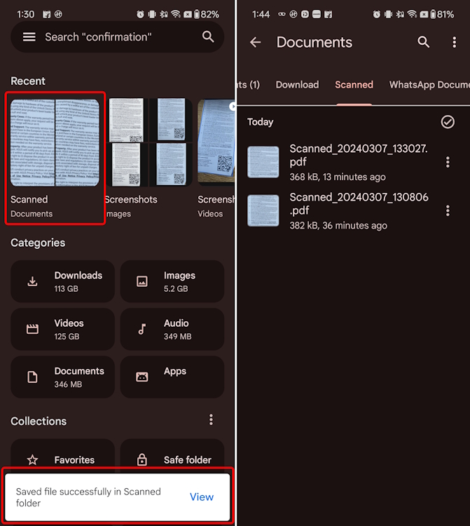 Gescannte Dokumente speichern Speicherortdateien von Google für Android