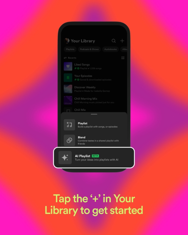 Option „Spotify AI Playlist“ auf der Registerkarte „Bibliothek“ in der App